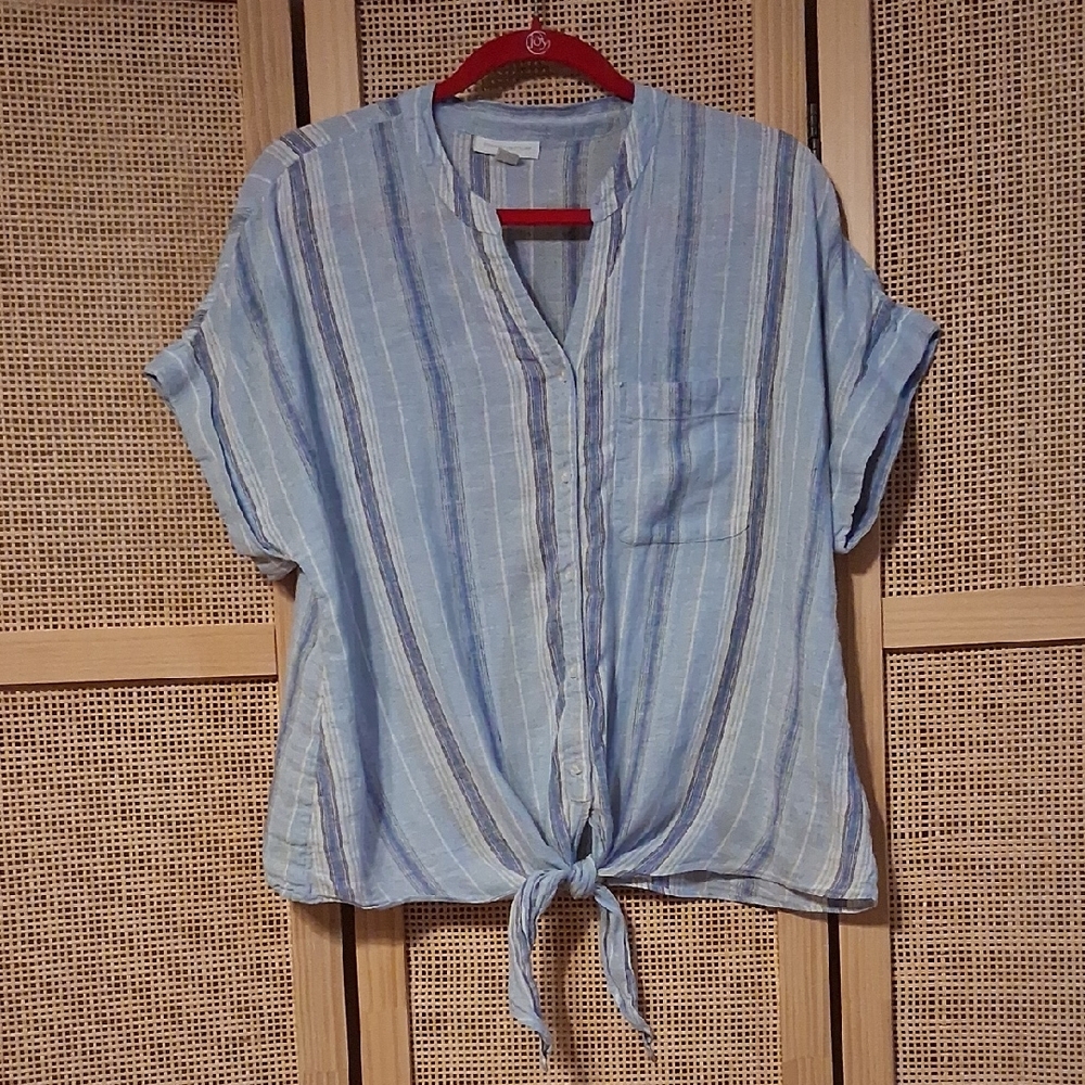 Charter Club Light Blue Stripe Blouse Size M